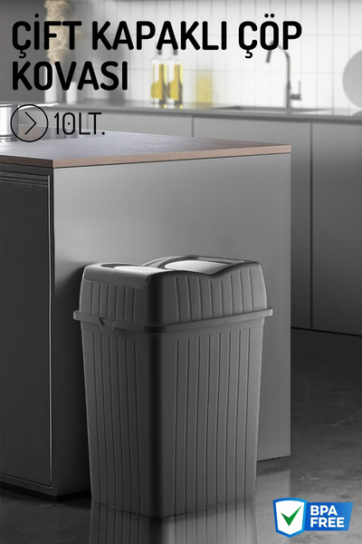Nandy Home 10Lt. Çift Kapaklı Çöp Kovası, Mutfak ve Banyo İçin Çöp Kutusu