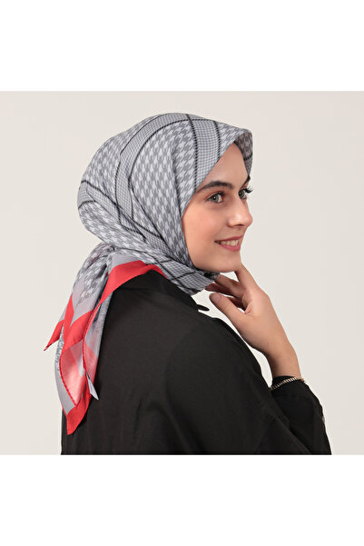 ipekistanbul Eșarfă din mătase de bumbac - Model cu picături de găină - Gri Roșu