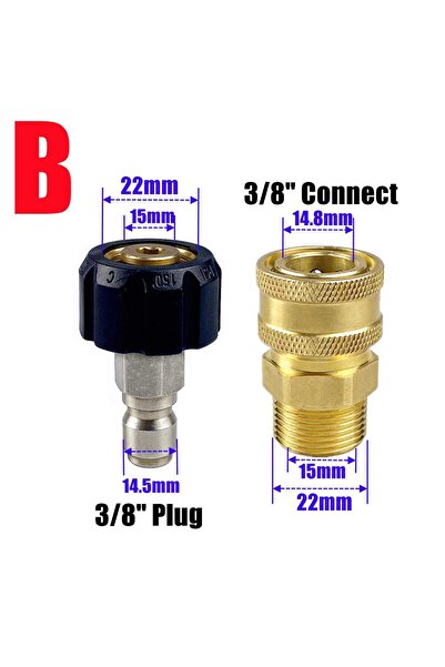 Choice1 Brown 2Pcs Pressure Washer Adapter Kit M22 14mm / 15mm Female Swivel ...
