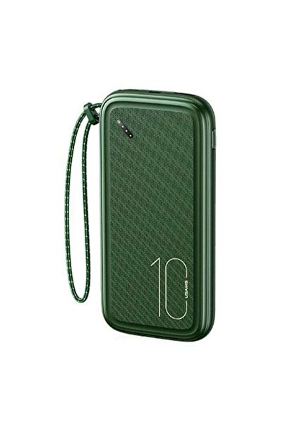 Usams Powerbank External Battery, 10000 mAh, 2 USB Ports, 1 Micro USB, 1 Type-C, Green