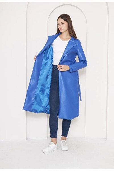Zerenyus Long leather coat blue