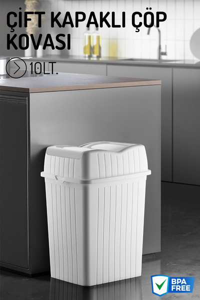 Nandy Home 10Lt. Çift Kapaklı Çöp Kovası, Mutfak ve Banyo İçin Çöp Kutusu
