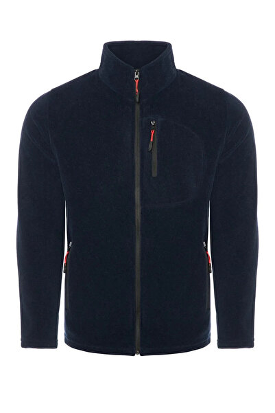 COMBİNE MİCHAİL Men's Zippered Winter Loose Navy Fleece Jacket