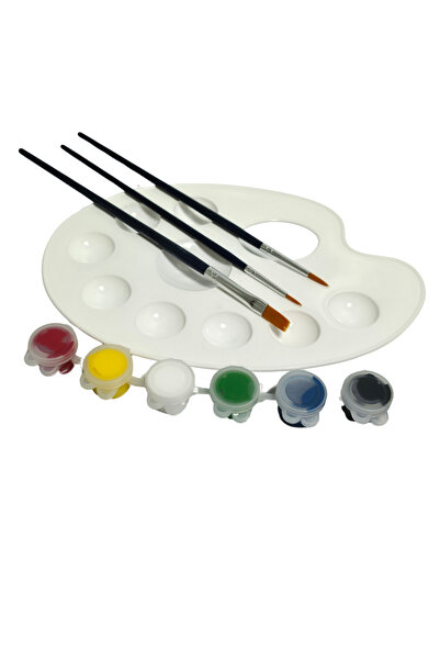 arzuönler Resim Başlangıç Boyama Seti 10 Parça, 6'lı Akrilik Boya, 3'lü fırça seti ve Resim Paleti