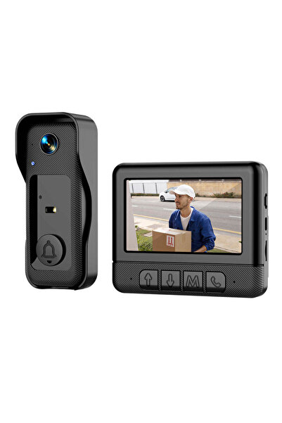 Tradeo جرس باب ذكي مزود بشاشة LCD، ونظام اتصال داخلي ثنائي الاتجاه، وكاميرا عالية الدقة، باللون الأسود