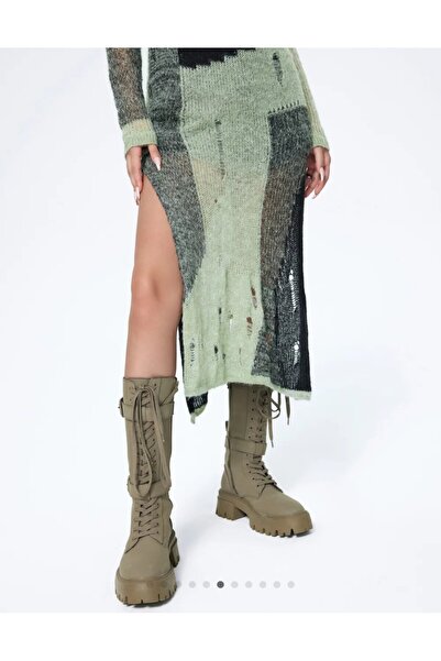 ARDSU CIDER Örgü Patchwork Yırtık Midi Elbise