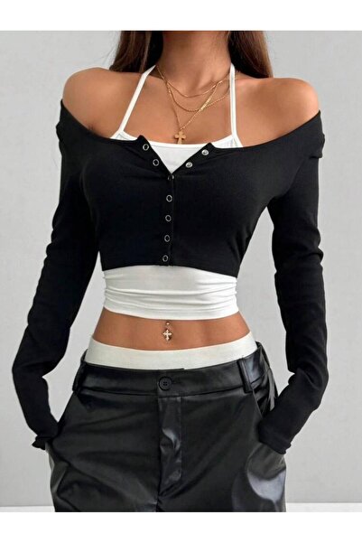 Touz Moda Y2K SnapFit Body Стиль з кнопками, довгі рукави, повна довжина