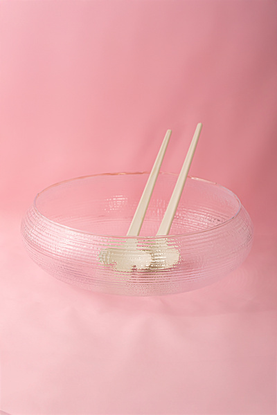 Porsima 4306 Handmade Large Size Glass Salad Fruit Cookie Pasta Presentation Bowl with Spoon Transparent 24 cm