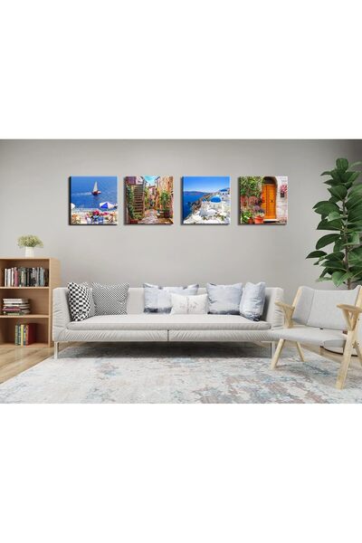 Today Idea Santorini Greece Canvas Wall Art - Nature Landscape Print, (4 Panels)