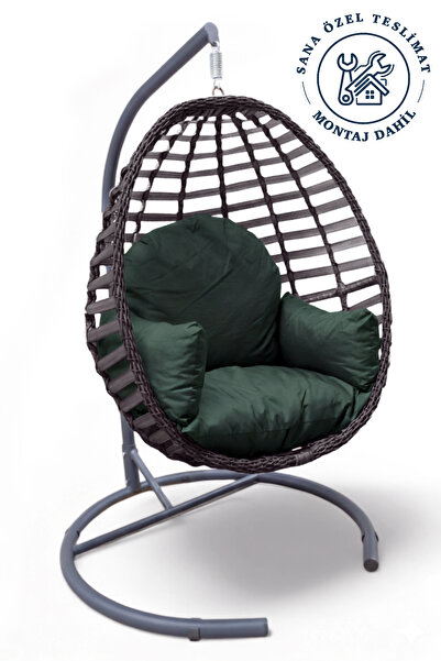 Niron Royal Antrasit Rattan Tekli Salıncak – Bahçe ve Balkon Salıncağı – Meta...