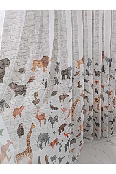 MİR ÇOCUK ODASI TÜL PERDE HAYVAN DESENLİ GÜZEL GÖRUNUMLU 1/3 SIK PİLELİ YIKAN...