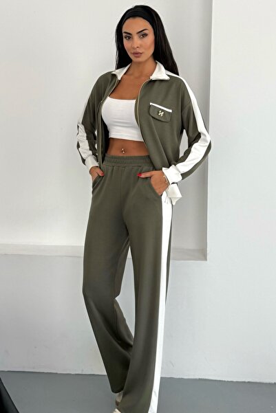 Ded COLLECTION Női arany masni díszítésű zsebekkel, vastag csíkos részletekkel, sportos, stílusos modális szett