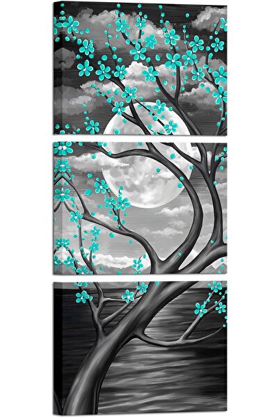 ALAYRA International ALAYRA 3-Piece Canvas Wall Art Moon & Greenish Blue Flow...