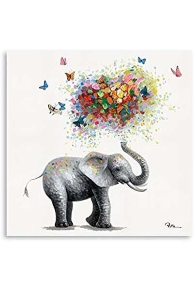 Emoda home Trove لوحة فنية جدارية مطبوعة على قماش من تصميم ألايرا يايدبوت - فيل وفراشة مع بالونات على شكل قلب 30×40 سم
