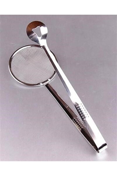 OLLEVRA Multi-Purpose Stainless Metal Boiling and Frying Tongs with Strainer