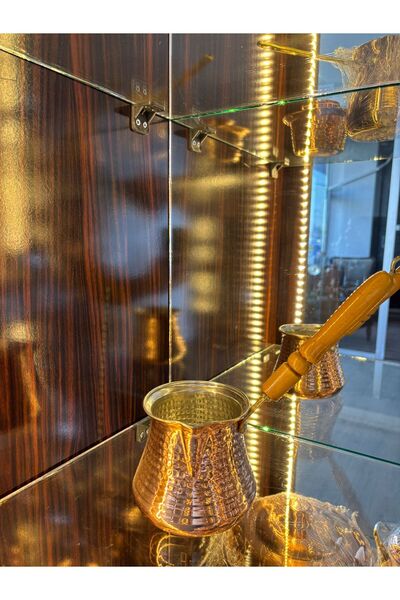 MAAB STORE Bakır Sütlük & Cezve 6-7 Kişilik Ahşap Kulp