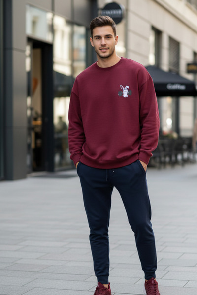 UNCİA OUTDOORS Unisex Oversize Φούτερ με λαιμόκοψη ποδηλάτου Haltercer Rabbit...