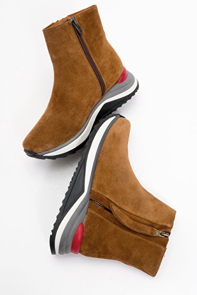 Dericlub Women's High Sole Half Ankle Sneaker Boots Zy 1423 Suede Taba