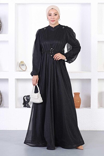 Missvalle Βραδινό φόρεμα με πέρλες και γκλίτερ μαύρο 12252