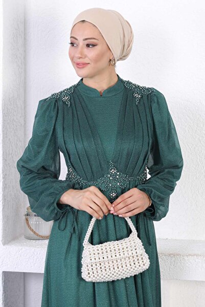 Missvalle Βραδινό φόρεμα με πέρλες και γκλίτερ δαντέλα Emerald 12252