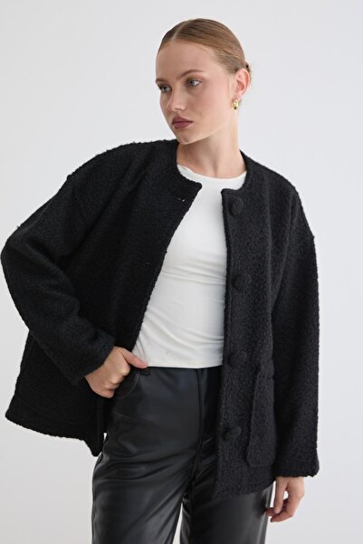 LEVURE Ön Düğmeli Cep Detaylı Mont SİYAH