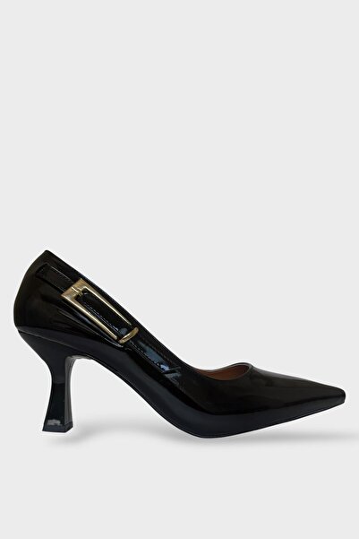 Liger Women's Patent Leather Side Band Detailed Heeled Shoes Black