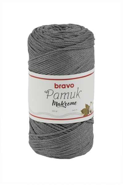 Bravo Cotton Macrame Yarn 250 Gr 240 Meters Koton (Color Code: 104) Gray