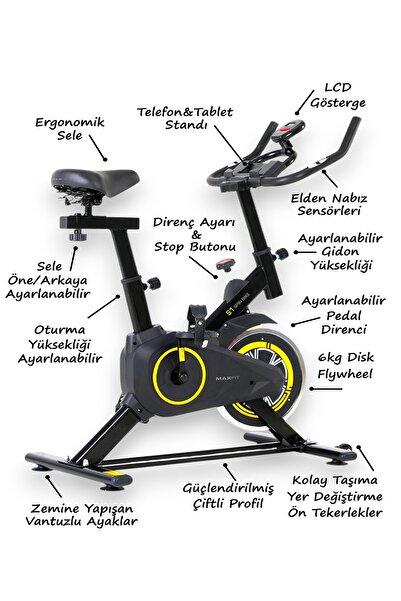 Voit Garantili Maxfit S1 Spinbike Direnç Ayarlı Nabız Ölçerli Ayarlanabilir Sele Ve Gidon