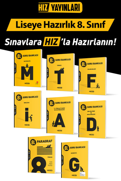 Hız Yayınları 8.Sınıf Tüm Dersler Soru Bankası Seti 8 Kaynak 2025 Güncel Baskı
