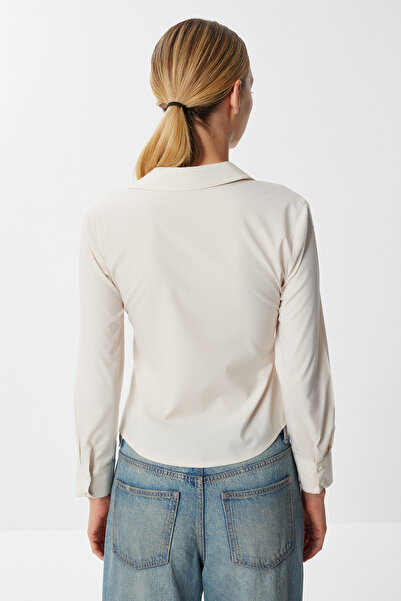 Happiness İstanbul Women's Sky Blue Drawstring Woven Shirt Mx00256