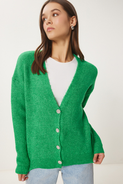 Happiness İstanbul Women's Dark Blue Stylish Buttoned Knitwear Cardigan Mx00114