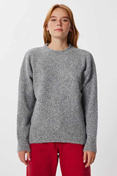 Happiness İstanbul Women's Anthracite Basic Wool Sweater Ki̇00168