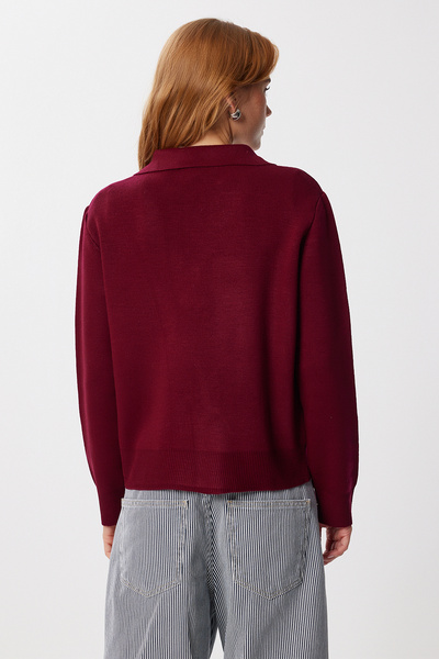 Happiness İstanbul Women's Burgundy Zippered Collar Basic Knitwear Sweater Pf00122