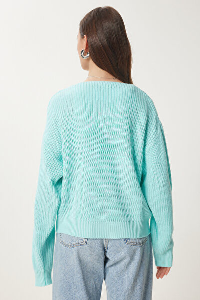 Happiness İstanbul Γυναικεία πλεκτή ζακέτα με πράσινη λαιμόκοψη V με κουμπιά MX00175