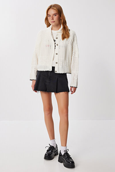 Happiness İstanbul Women's Beige Contrast Stripe Knitwear Cardigan Mx00267