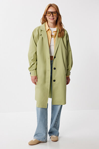 Happiness İstanbul Women's Green Oversize Woven Trench Coat Fg00054