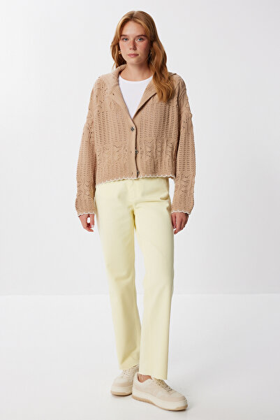 Happiness İstanbul Women's Beige Contrast Stripe Knitwear Cardigan Mx00267