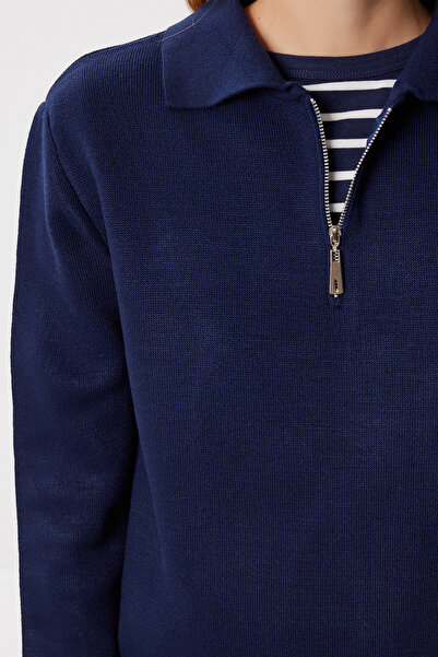 Happiness İstanbul Women's Anthracite Zippered Collar Basic Knitwear Sweater Pf00122