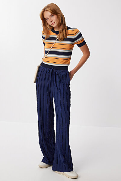 Happiness İstanbul Γυναικείο ελαστικό πλεκτό παντελόνι με υφή χακί με τσέπες ZV00345