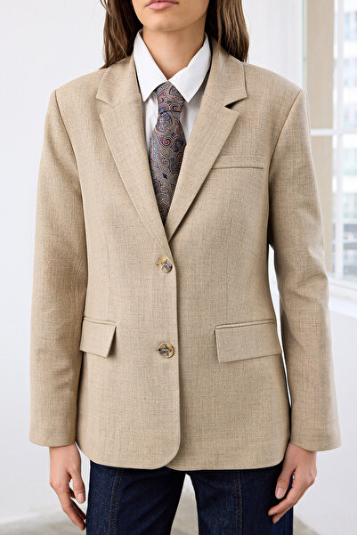 Trendyol Collection Μπεζ μελανζέ κανονικό υφαντό μπλέιζερ TWOAW26BC00009