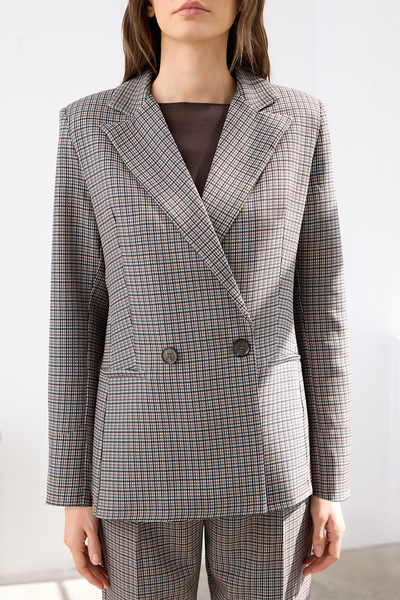 Trendyol Collection Μπλέιζερ με ρυθμισμένο/κανονικό καλούπι με μοτίβο καφέ λούτσο TWOAW26BC00016