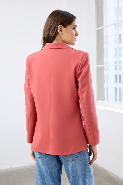 Trendyol Collection Pomegranate Flower Regular Lined Double Breasted Closure Woven Blazer Jacket TWOSS21CE0137