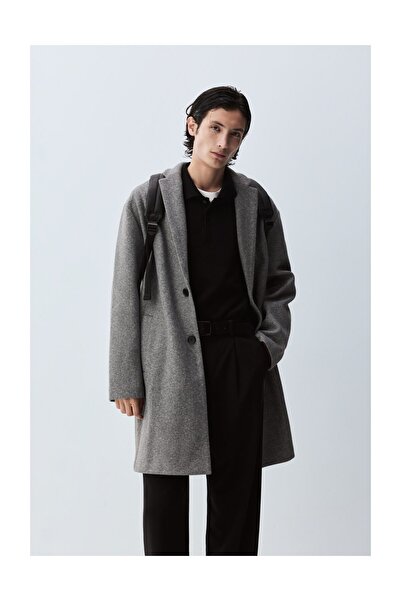 LEFTIES Herren Basic-Mantel aus synthetischer Wolle