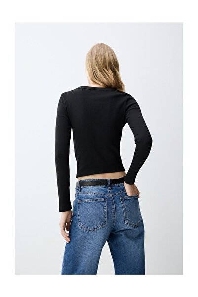 LEFTIES Γυναικείο μπλουζάκι με μακριά μανίκια με ραβδώσεις