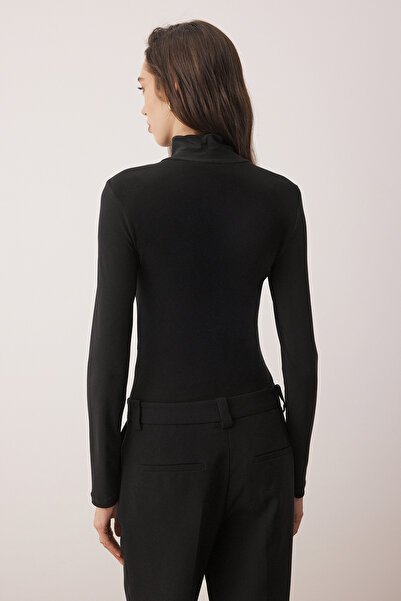 Trendyol Collection Black Stand Collar Cut Out Detail Bodycon Stretchy Knitted Bodysuit with Snap Closure at Bottom Twoaw26Bd00001
