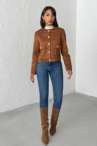 Trendyol Collection Камел панталони с копчета от суед TWOAW26CE00066