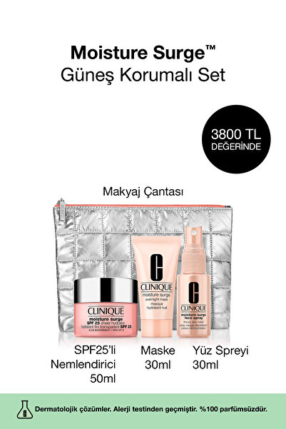 Clinique Cilt Bakım Seti - Moisture Surge SPF25 Nemlendirici 50ml, Nem Maskesi 30ml, Yüz Spreyi 30ml