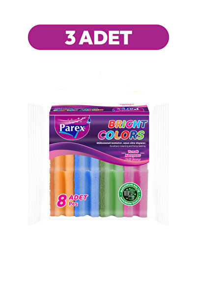 Parex Canlı Renkler Oluklu 8’li Sünger Üçlü Paket