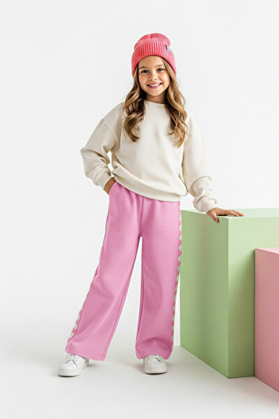 TRENDYOLKIDS Pink Cotton Heart Printed Girl's Knitted Sweatpants Tkdaw26Ea00014