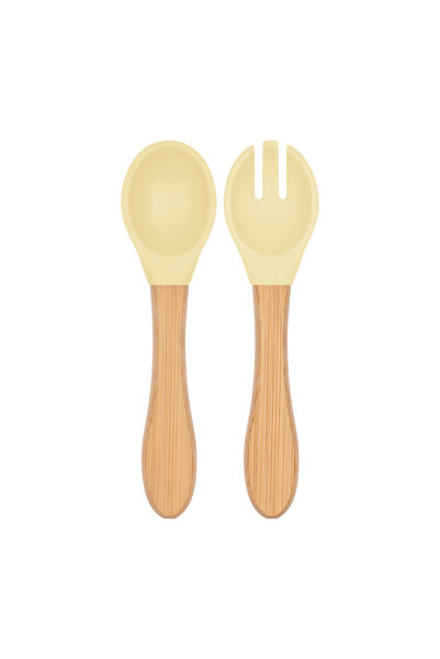 OiOi Food Spoon and Fork Set Mellow Yellow